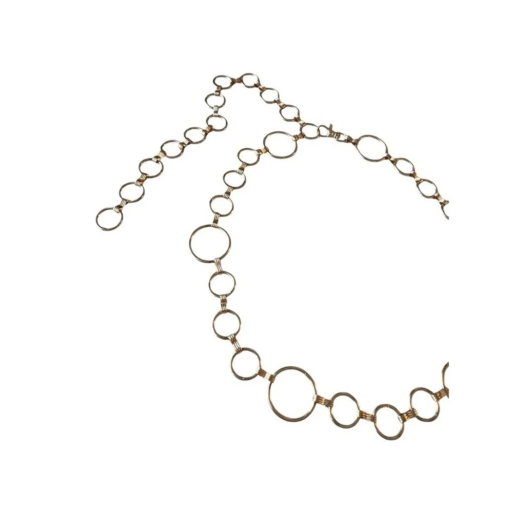 Gold Tone Multi Size Ring Chain Belt Adjustable Hook Clasp 48.5 Inch Length